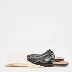 Pre Owned Marni Black Leather Fringe Mule Sandals Size 38