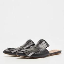 Pre Owned Marni Black Leather Fringe Mule Sandals Size 38