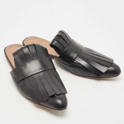 Pre Owned Marni Black Leather Fringe Mule Sandals Size 38