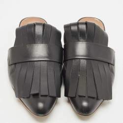 Pre Owned Marni Black Leather Fringe Mule Sandals Size 38