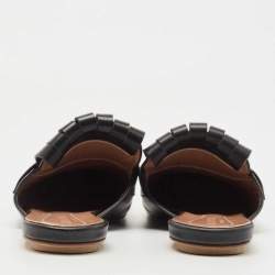 Pre Owned Marni Black Leather Fringe Mule Sandals Size 38