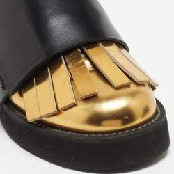 Marni Black/Gold Leather Fringe Detail Slip On Loafers Size 40