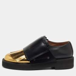 Marni Black/Gold Leather Fringe Detail Slip On Loafers Size 40
