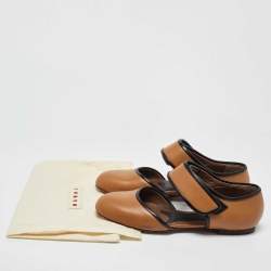 Pre Owned Marni Tan Leather Cut Out Mary Jane Ballet Flats Size 38