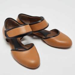 Pre Owned Marni Tan Leather Cut Out Mary Jane Ballet Flats Size 38