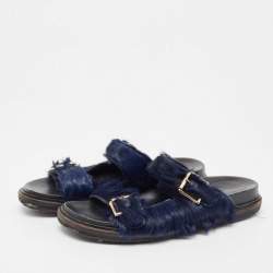 Marni Navy Blue Calf Dad Slingback Sandals Size 38   