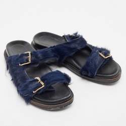 Marni Navy Blue Calf Dad Slingback Sandals Size 38   