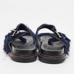Marni Navy Blue Calf Dad Slingback Sandals Size 38   