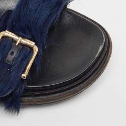 Marni Navy Blue Calf Dad Slingback Sandals Size 38   