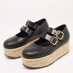 Marni Black Leather Espadrille Platform Mary Jane Pumps Size 39