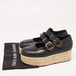 Marni Black Leather Espadrille Platform Mary Jane Pumps Size 39