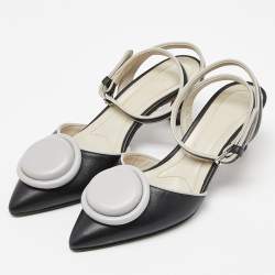 Pre Owned Marni Black/Grey Leather Ankle Strap Pumps Size 37.5