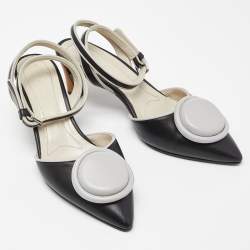 Pre Owned Marni Black/Grey Leather Ankle Strap Pumps Size 37.5