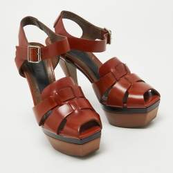 Marni Brown Leather Platform Ankle Strap Sandals Size 38