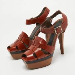 Marni Brown Leather Platform Ankle Strap Sandals Size 38