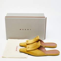 Pre Owned Marni Yellow Satin Pointed Toe Flat Mules Size 41