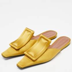 Pre Owned Marni Yellow Satin Pointed Toe Flat Mules Size 41