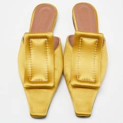 Pre Owned Marni Yellow Satin Pointed Toe Flat Mules Size 41