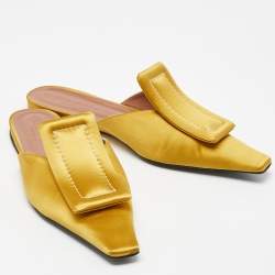 Pre Owned Marni Yellow Satin Pointed Toe Flat Mules Size 41