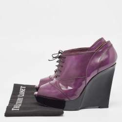 Marni Purple Patent Wedge Peep Toe Boots Size 39