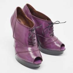Marni Purple Patent Wedge Peep Toe Boots Size 39