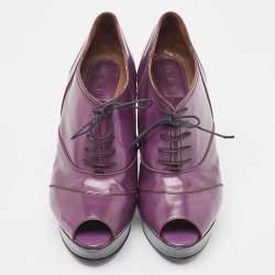 Marni Purple Patent Wedge Peep Toe Boots Size 39