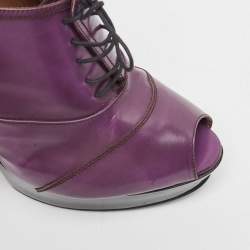 Marni Purple Patent Wedge Peep Toe Boots Size 39