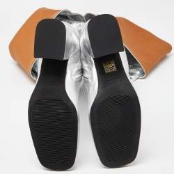 Pre Owned Marni Silver Leather Over The Knee Boots Size 40