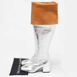 Pre Owned Marni Silver Leather Over The Knee Boots Size 40