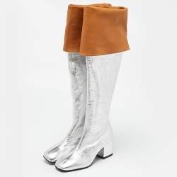 Pre Owned Marni Silver Leather Over The Knee Boots Size 40