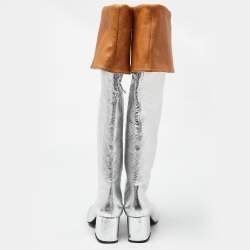 Pre Owned Marni Silver Leather Over The Knee Boots Size 40