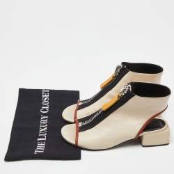 Marni Cream/Black Leather Zip Detail Open Toe Slingback Sandals Size 35