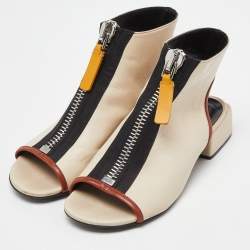 Marni Cream/Black Leather Zip Detail Open Toe Slingback Sandals Size 35