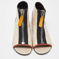 Marni Cream/Black Leather Zip Detail Open Toe Slingback Sandals Size 35