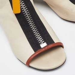 Marni Cream/Black Leather Zip Detail Open Toe Slingback Sandals Size 35