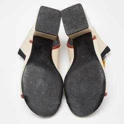 Marni Cream/Black Leather Zip Detail Open Toe Slingback Sandals Size 35