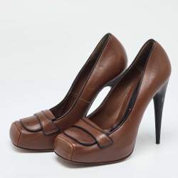 Marni Brown Leather Platform Square Toe Pumps Size 38