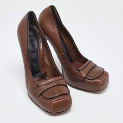 Marni Brown Leather Platform Square Toe Pumps Size 38