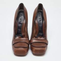 Marni Brown Leather Platform Square Toe Pumps Size 38