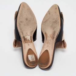 Marni Beige/Black Leather Fringe Flat Mules Size 37