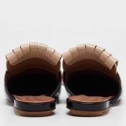 Marni Beige/Black Leather Fringe Flat Mules Size 37