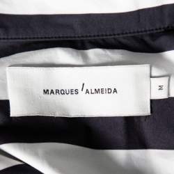 Marques Almeida Navy Blue & White Striped Cotton Double Breasted Belted Blazer M
