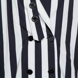 Marques Almeida Navy Blue & White Striped Cotton Double Breasted Belted Blazer M