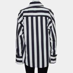 Marques Almeida Navy Blue & White Striped Cotton Double Breasted Belted Blazer M