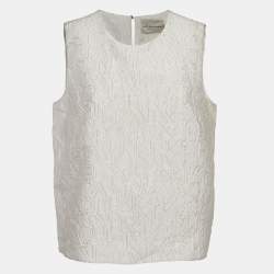 Mary Katrantzou Off-White Alphabet Jacquard Crepe Sleeveless Top L