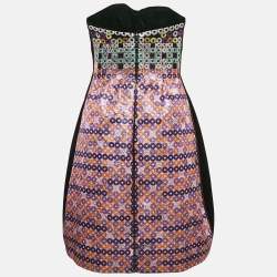 Mary Katrantzou Pink Sequin Print Spiro Jacquard Strapless Mini Dress M