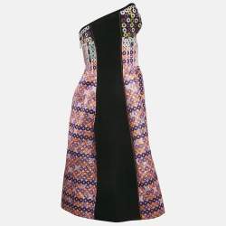 Mary Katrantzou Pink Sequin Print Spiro Jacquard Strapless Mini Dress M
