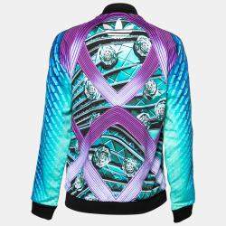 Pre Owned Adidas by Mary Katrantzou Multicolor Abstract Printed Jersey Bomber Jacket XS 