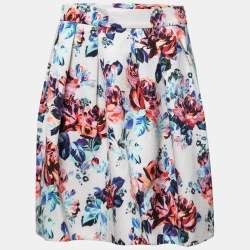 Mary Katrantzou White Floral Printed Silk Blend Mini Skirt M
