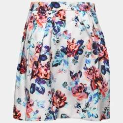 Mary Katrantzou White Floral Printed Silk Blend Mini Skirt M